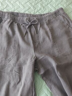 Lightweight Drawstring Linen Pants in Gray